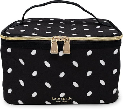 kate spade new york Insulated Lunch Tote, Small Lunch Cooler, Cute Lunch Bag for Women, Thermal Bag with Double Zipper Close and Carrying Handle (Almond Dot)