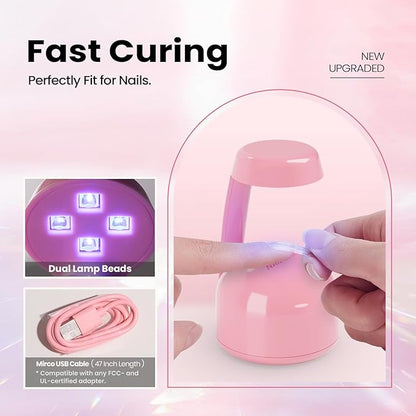 Beetles Mini UV Light for Gel Nails Tips – Small Flash Cure Lamp with Smart Sensor for Easy and Fast Nail Extensions, Cute and Portable UV LED Nail Lamp DIY Manicure Tools, Pink