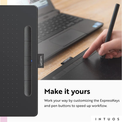 Wacom Intuos Medium Bluetooth Graphics Drawing Tablet, Portable for Teachers, Students and Creators, 4 Customizable ExpressKeys, Compatible with Chromebook Mac OS Android and Windows - Black