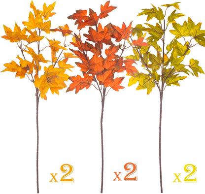 6Pcs Artificial Maple Leaves Branches Fake Fall Maple Shrubs for Thanksgiving Christmas Festival Garland Decoration