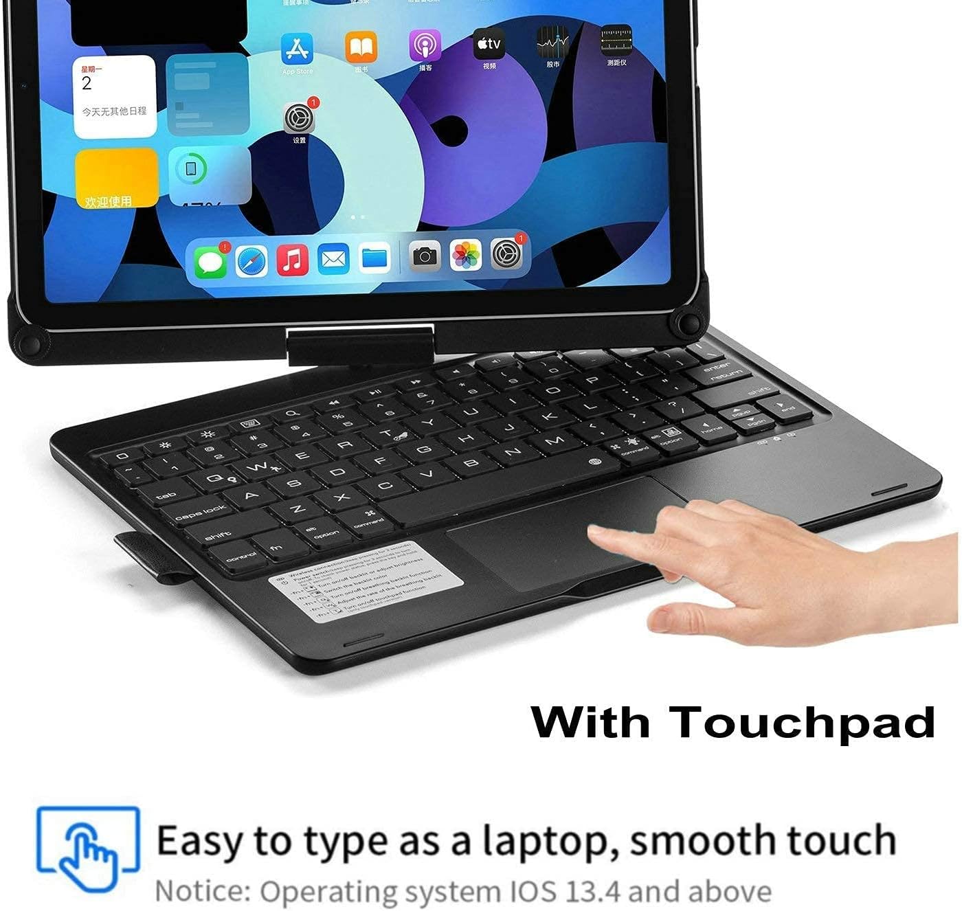 Keyboard Case for iPad 10.2 9th/8th/7th Gen, Rotating Case for iPad9/iPad8/iPad7 with Backlits Touchpad Keyboard-360° Rotatable Smart Cover with Pencil Holder, Black