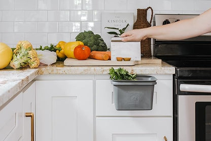 Full Circle Scrap Happy, Food Scrap Collector and Freezer Compost Bin - Hanging Kitchen Countertop Bin for Fruit and Vegetable Waste, Fits in Freezers, Slate