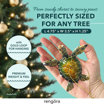 Hand-Painted Beach Christmas Ornament – Coastal Tree Decoration for Ocean Lovers – Unique Nautical Ornament for Christmas Tree or Stocking Stuffer Gift (Green Sea Turtle)