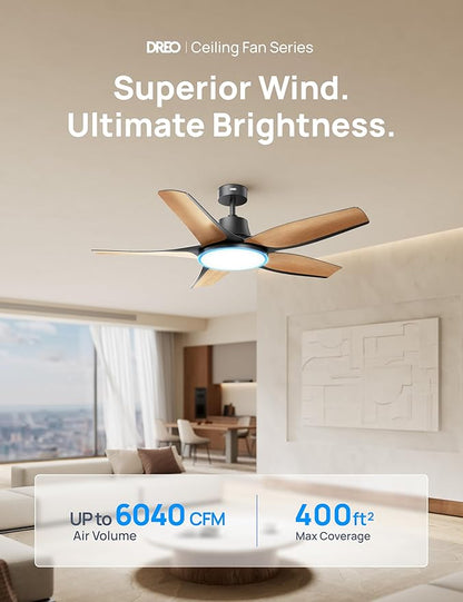 Dreo Smart Ceiling Fans with Lights, Low Profile Ceiling Fan with Alexa/App, 52'' Dimmable Lighting & Color Tuning, RGB Ambient Light for Living Room, Game Room, Easy Installation, Quiet, Black