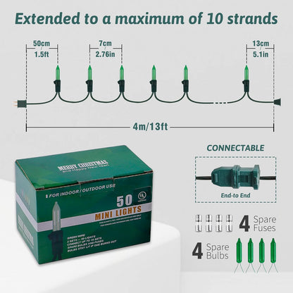 woohaha Christmas String Lights, 120V UL Certified 2PACK 50 Count Incandescent Clear Mini Green Wire Fairy Light, Xmas Tree Lights for St. Patrick's Day Patio Garden Outdoor Indoor, Green