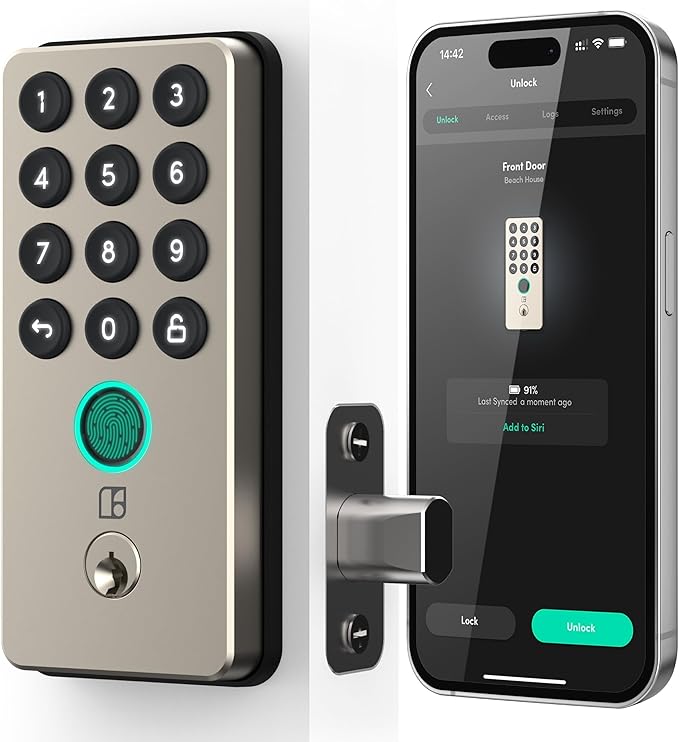 igloohome (NEW!) Deadbolt Go Smart Lock (Satin Nickel) w/Fingerprint, Digital Keys, Remote PIN Codes, WiFi Bridge (Sold Separately) - Tested to ANSI Standards, Easy to Install.