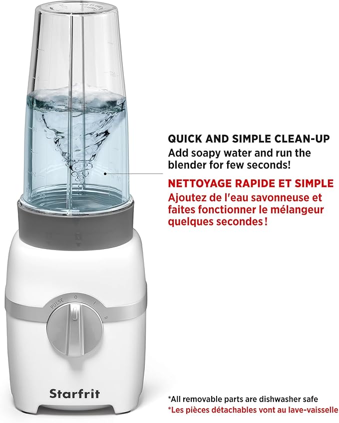 Starfrit Personal Blender - Two 828ml Cups - High, Low & Pulse Modes - 300W - White