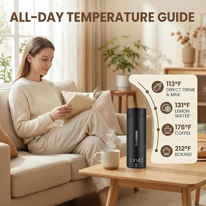 Portable Electric Kettle （110V）, Travel Tea Kettle, 316 Stainless Steel Premium Liner, 4-speed Temperature Adjustment with Auto Shut-off and Boil-Off Protection black