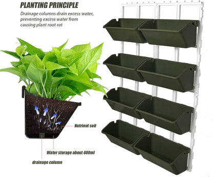 8 Pockets Vertical Planters,Wall Mounted Plastic Plant Grow Pots,Wall Pocket Planters for Indoor,Outdoor,Balcony,Garden Decoration,Green