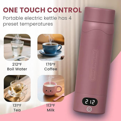 Travel Electric Kettle Portable Mini Kettle,316 Stainless Steel 16.91Oz,Small Hot Water Boiler with 4 Temperature Settings,Fast Boiling Water with Auto Shut-Off and Boil Dry Protection(Cranberry)