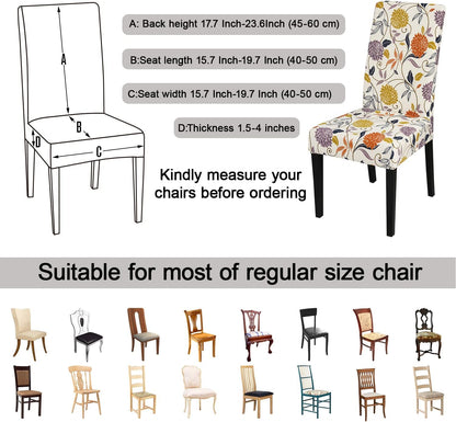 JQinHome Pattern Chair Covers for Dining Room Set of 6, High Stretch Removable Washable Parsons Chair Slipcover for Home Party Hotel Wedding Ceremony (Flower,6PCS)