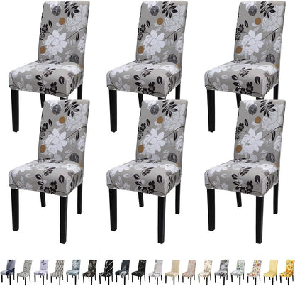 JQinHome Chair Covers for Dining Room Set of 6, High Stretch Removable Washable Parsons Chair Slipcover for Home Party Hotel Wedding Ceremony (Flower,6PCS)