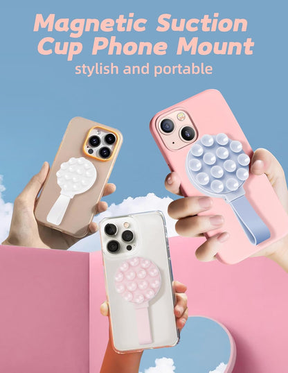 Magnetic Suction Phone Case Mount, Silicone Suction Cup Grip Stand for MagSafe Case, Hands-Free Phone Holder for iPhone 16/15/14 Pro Max, TikTok Videos, Selfies, Women Gift (Light Pink)911001A (Pink)