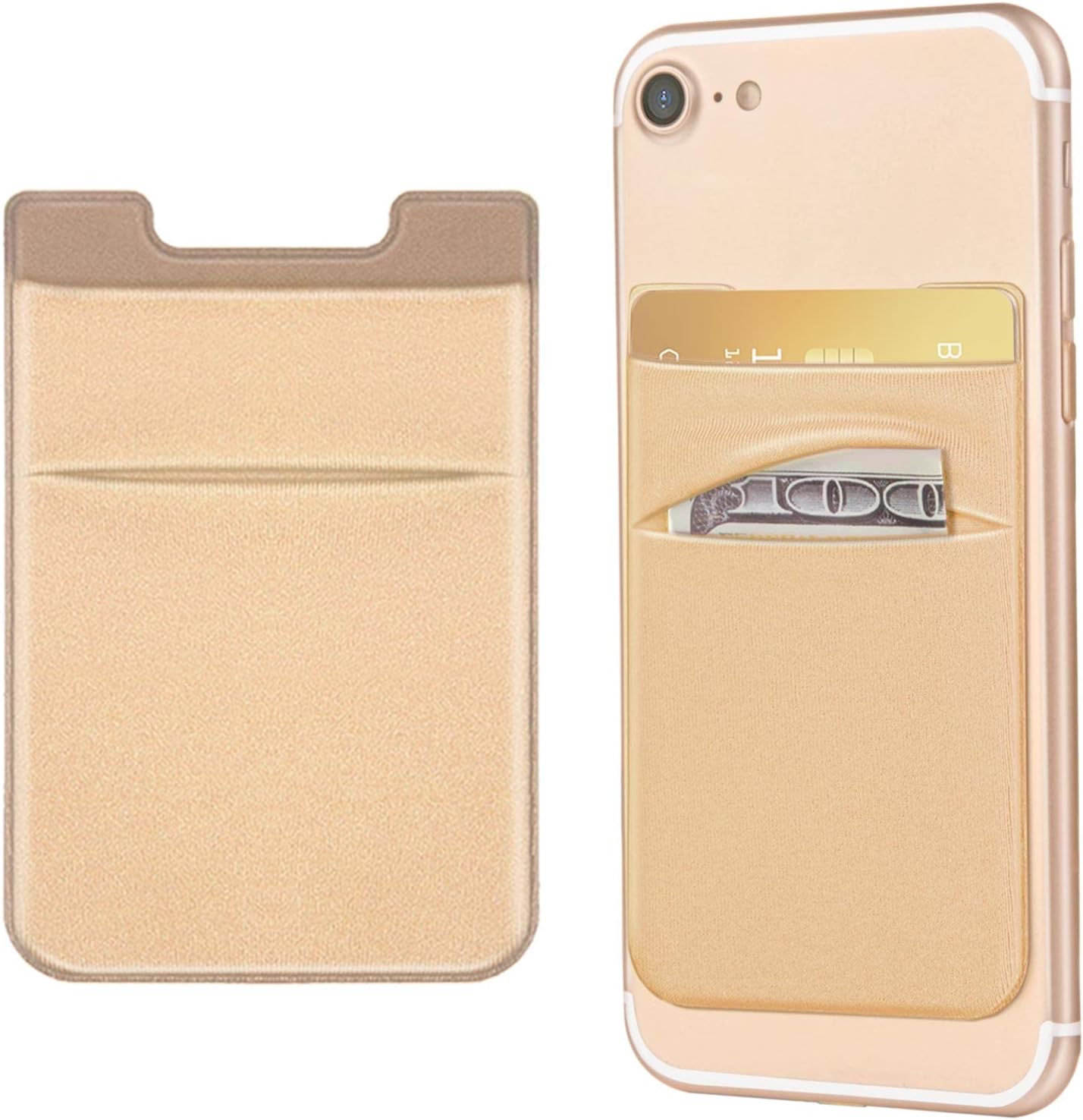 2 Pack Stick On Wallet Sleeve Cell Phone Dual Pocket Card Holder Double Pocket Pouch for iPhone Android Smartphone (2 Pack Gold)