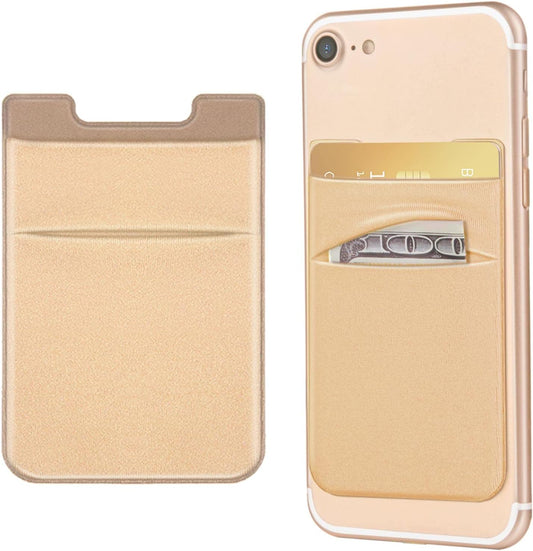 2 Pack Stick On Wallet Sleeve Cell Phone Dual Pocket Card Holder Double Pocket Pouch for iPhone Android Smartphone (2 Pack Gold)