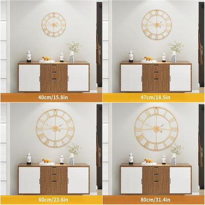 1st owned Large Wall Clock Silent Non-Ticking Roman Numerals Vintage Battery Operated (24 inch,18inch,16inch) Farmhouse Wall Clock for Living Room, Bedroom, Kitchen, Cafe Decor-Gold 40CM