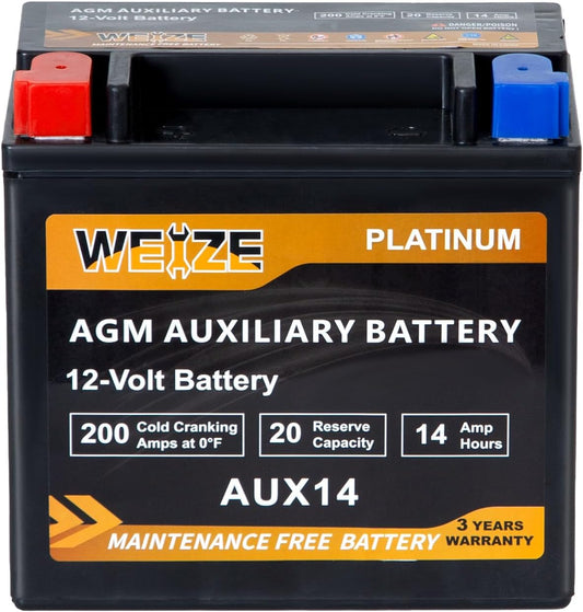 Weize AUX14 AGM Auxiliary Battery, 36 Months Warranty, 200CCA, BCI Group 400 Battery