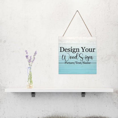 Personalized Hanging Wood Signs, Customized Door Board with Multiple Wood Background and Fonts to Choose, Design Your Rustic Decoration Sign for Home Kitchen Farmhouse 11.8x11.8 inch