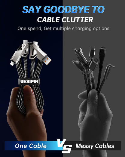 [Upgraded] 4-in-1 USB C Cable 240W 5FT Compatible with Lightning Cable [Fast Charging & Data Transfer] Flat Nylon Braided for iPhone iPad Charger Cord, Multi Charge Wire Combo with L/Type C/USB A Port