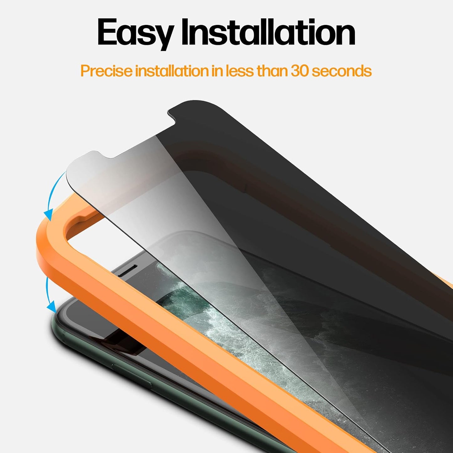Power Theory Designed for iPhone X, iPhone Xs Privacy Screen Protector Tempered Glass Anti Spy protection [9H Hardness], Easy Install Kit, 99% HD Bubble Free Case Friendly, 2 Pack