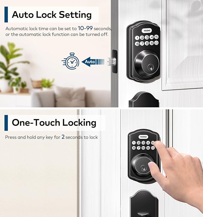 TEEHO TK001H Keyless Entry Door Lock with Handle Set, Electronic Deadbolt Keypad Door Lock with Code, Smart Locks for Front Door, Exterior Door Handle, Auto-Lock, Easy to Install, Matte Black