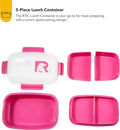 RTIC 5 Compartment Lunch Containers, Hot Food Container with Lid for Adults, Microwave Safe Divided Snack Lunch Box for Work or Travel, Reusable, BPA Free with Vent Space