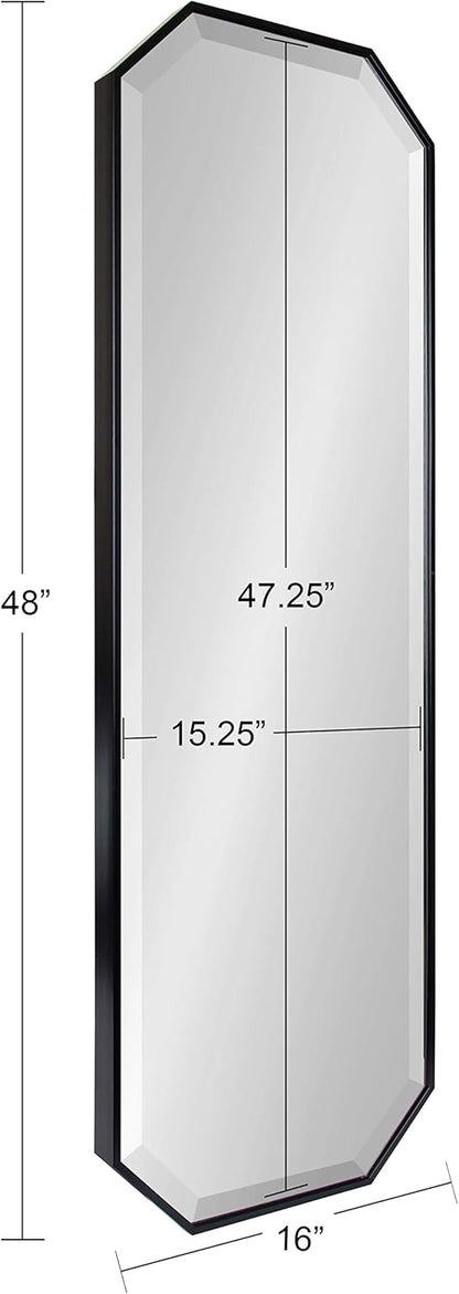 Kate and Laurel Rhodes Modern Full Length Octagon Wall Mirror, 16 x 48, Black, Decorative Glam Geometric Wall Accent