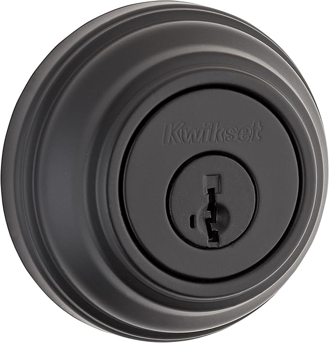 Kwikset 980 Deadbolt Lock, Matte Black Round Exterior Keyed Front Entry Door, Pick Resistant SmartKey Rekey Security, Single Cylinder Dead Bolt, with Microban Protection