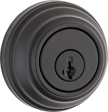 Kwikset 980 Deadbolt Lock, Matte Black Round Exterior Keyed Front Entry Door, Pick Resistant SmartKey Rekey Security, Single Cylinder Dead Bolt, with Microban Protection