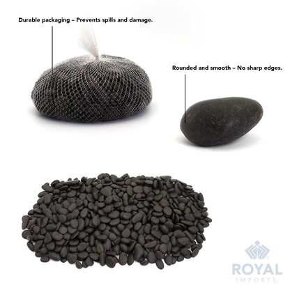 Royal Imports 5LBS River Rocks Decorative Ornamental Pebbles, Garden Landscaping Stones, Natural Gravel Filler for Plants, Vases, Succulents, Home Decor, Arts, Crafting, Animal Habitat - Medium Black