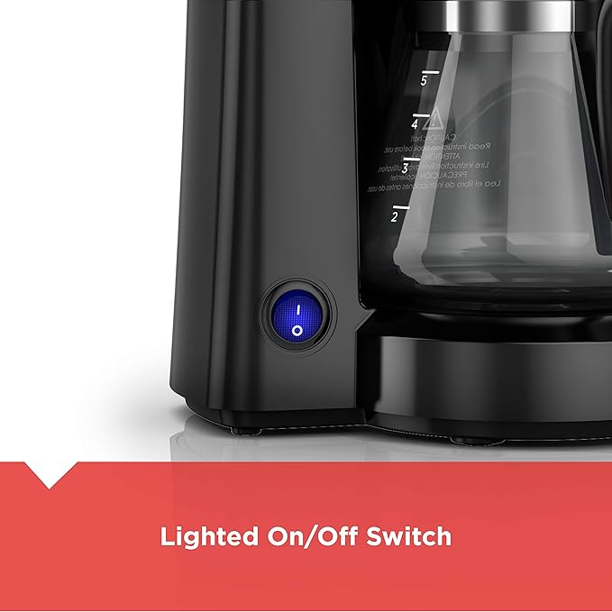 BLACK+DECKER 5-Cup Coffee Maker with On/Off Switch, Sneak-A-Cup Feature, and Easy-View Water Window, Black