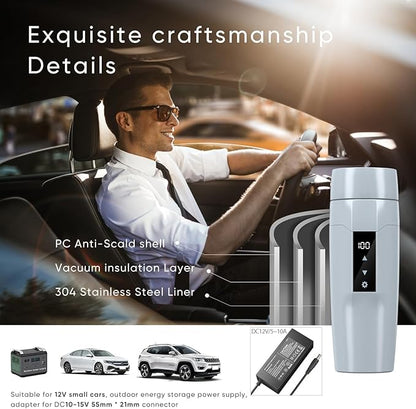 Electric Heating Kettle with Temperature Control, 40~100 ℃ Adjustable, Mini Portable Travel Electric Water Mug, Anti-leakage, 300W Fast Heating Insulation Cup, Anti-dry Fever, Auto- shutdown, Gray