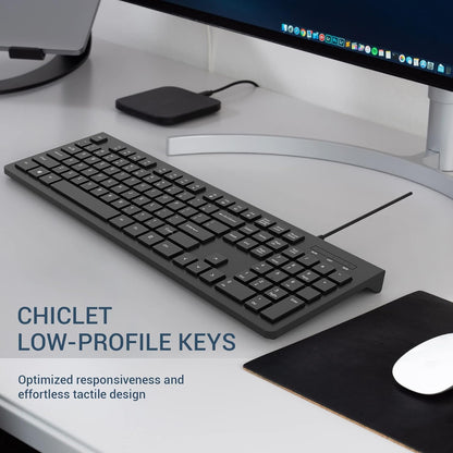 Computer Keyboard Wired, Plug Play USB Keyboard, Low Profile Chiclet Keys, Large Number Pad, Caps Indicators, Foldable Stands, Spill-Resistant, Anti-Wear Letters for PC Laptop (Black, 2-Pack)