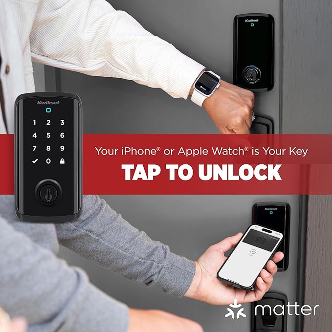 Kwikset Halo Select Plus Matte Black Touchscreen Apple Home Keys Tap-to-Unlock, Wi-Fi and Matter Enabled Smart Lock Deadbolt with Door Status Sensor and Intrusion Detection