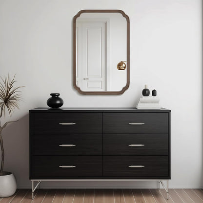 WallBeyond Wood Bathroom Mirror for Wall Mounted with Rounded Corner Wood Frame for Entryway, Living Room or Bedroom Home Decor Vertical or Horizontal Hanging [24" x 36" Walnut Color]