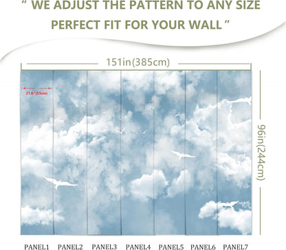 Blue Sky and White Cloud Wallpaper for Ceiling White Pigeon Wall Mural for Bedroom Living Room (Not Peel n' Stick)
