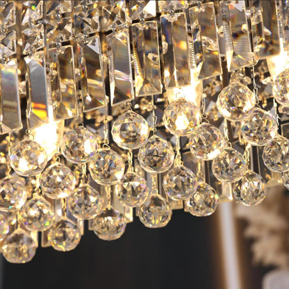 Modern Crystal Chandelier, 6 Lights Luxury Gold Rectangular Flush Mount Ceiling Light, Dining Room Light Fixture, Rectangle K9 Crystal Raindrop Chandelier for Living Room Bedroom L31.5 Inch