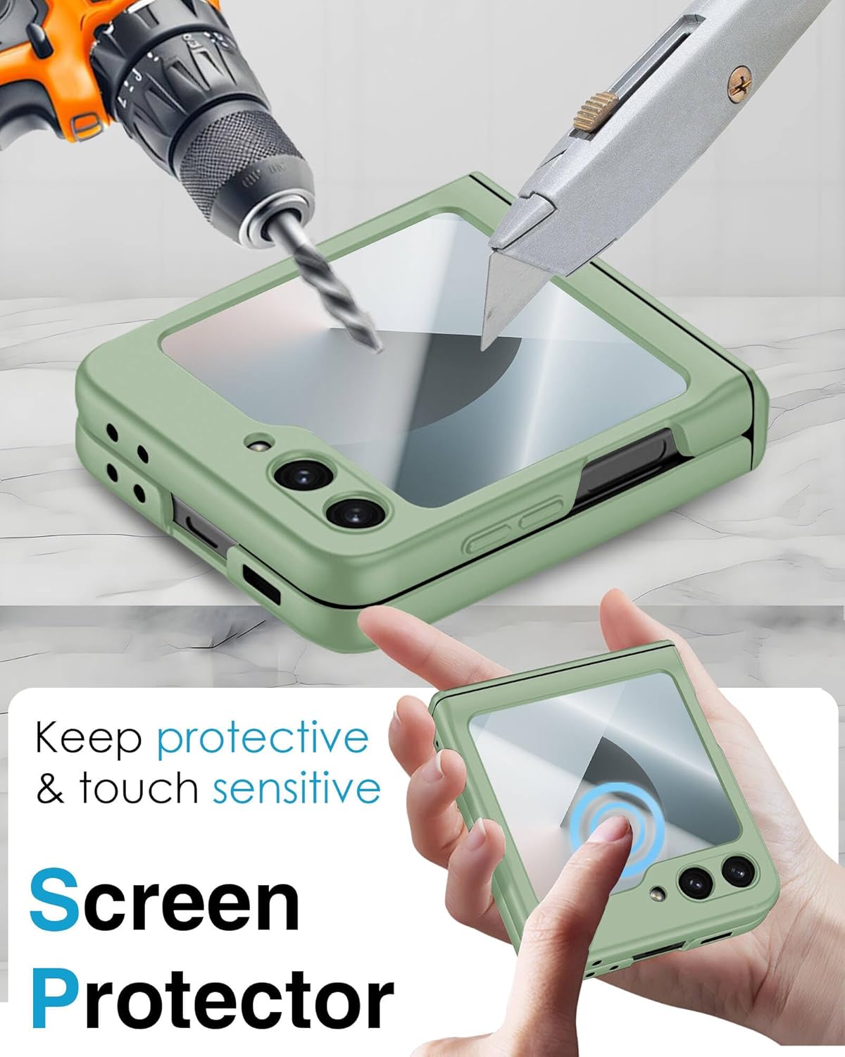 STORMTAL for Samsung Galaxy Z Flip 6 Case/Z Flip 7 FE Case, Hinge Protection, Built-in Screen Protector, Wireless Charging, Slim Rugged Phone Protective Case for Galaxy Z Flip 6 Mint