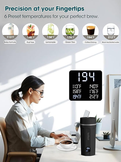 balbali 18.6oz Portable Kettle for Travel 100-250V Dual Voltage for International/Global/Europe - 6 Preset Travel Electric Kettle Hot Water Boiler/Heater/Warmer/Tea Maker - Black