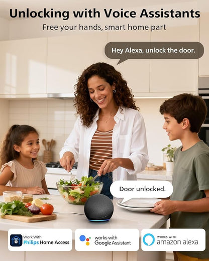 Philips Smart Lock, Smart Door Lock Built-in WiFi, App Remote Control, Keyless Entry Door Lock for Front Door, Deadbolt Lock Auto Lock, Support Alexa & Google, IP54 Waterproof, Black