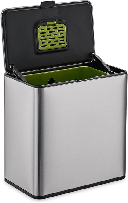 Simpli-Magic Kitchen Compost Bin and Caddy, 5L / 1.32 Gal Stainless Steel with Removable Inner Bucket and Deodorizer Compartment, 2-in-1 Countertop Compost Bin with Lid, Kitchen Food Waste, 79705