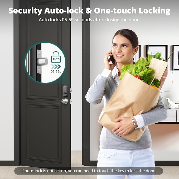 DS10 Pro Keyless Entry Door Lock with APP Control - Fingerprint Electronic Keypad Door Lock, Smart Locks for Front Door, Auto-Lock & One Touch Locking with Bluetooth - Satin Nickel