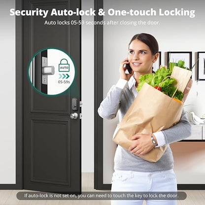 DS10 Pro Keyless Entry Door Lock with APP Control - Fingerprint Electronic Keypad Door Lock, Smart Locks for Front Door, Auto-Lock & One Touch Locking with Bluetooth - Satin Nickel