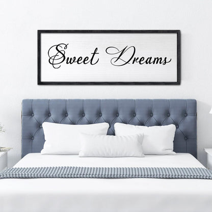 Sweet Dreams Wall Decor Above Bed 40x15 Inch Large Master Bedroom Hanging Wood Rustic Framed Farmhouse Sweet Dreams Sign Guest Room Aesthetic And Minimalist Over Bed Wall Art（Black）
