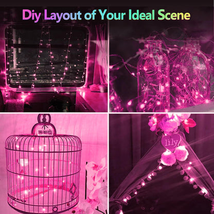 4 Pack 20FT 60LED Fairy Lights Battery Operated, Mother's Day String Light with Timer Waterproof, Battery Twinkle Lights for Girl's Bedroom Wedding Anniversary Decorations (Pink)