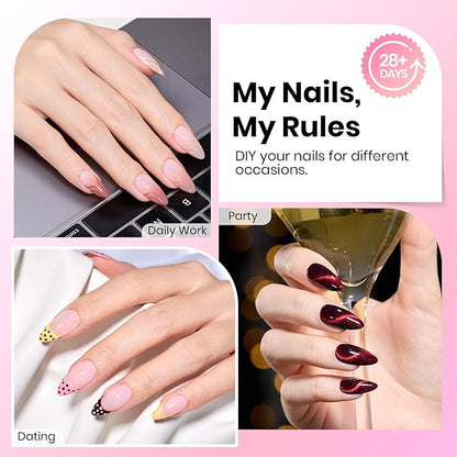 Beetles Gel Nail Tips Almond Shape Medium Curve-EX, 640pcs 16 Sizes, Etch-X Half Matte Full Cover Soft Acrylic False Nail Tips Easy DIY Press on Nail Extension Art Salon for Curved & Natural Nail Beds