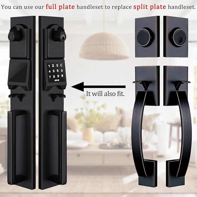 NEWBANG Left-Handed Matte Black Electronic Smart Handleset with Keypad Lock for Double Front Door（Keys Reserved）,MDHST2016DB-E-SET-LH