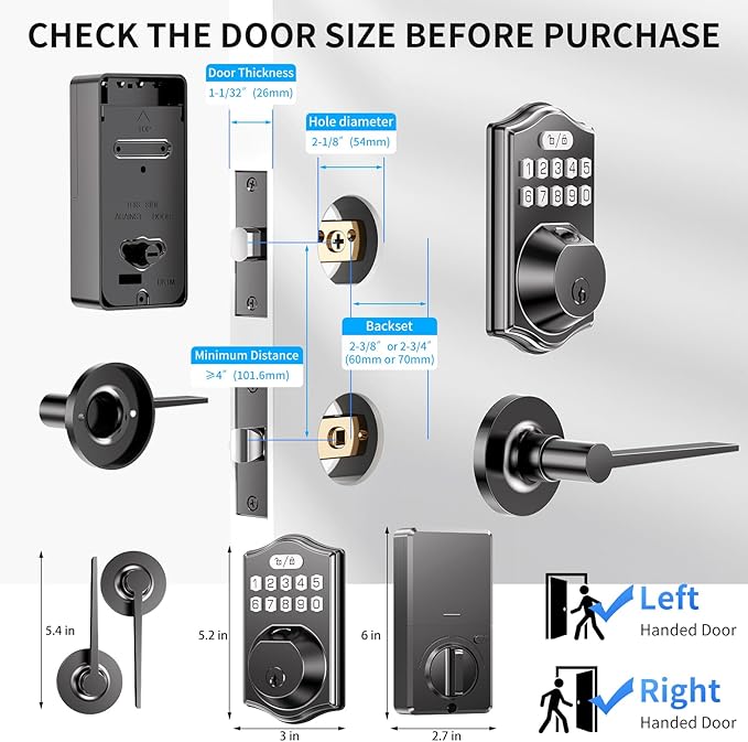 Keyless Entry Door Lock: 100 Fingerprint Capacity, 5-in-1 Smart Deadbolt with Keypad & App—12-Month Battery, Low Alert, Easy Install for Front Door