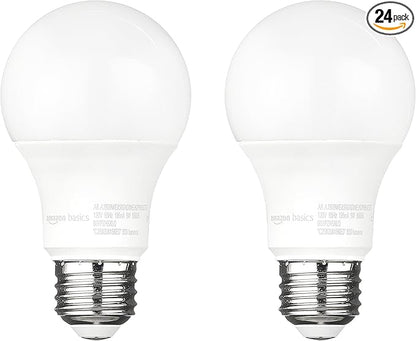 Amazon Basics A19 Dusk to Dawn Sensor LED Outdoor Light Bulb,60W Equivalent,Energy-Efficient 9W,Daylight 5000K,E26 Base,10,000 Hours,2 Count (Pack of 12)