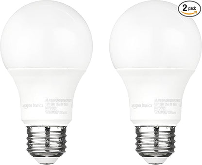 Amazon Basics A19 Dusk to Dawn Sensor LED Outdoor Light Bulb, 60W Equivalent, Energy-Efficient 9W, Daylight 5000K, E26 Base, 10,000 Hours, 2 Count (Pack of 1)